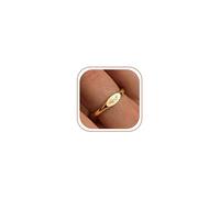 JALZEMPL Birth Flower Signet Ring for Women Tarnish Statement Dainty 14K Gold Plated Silver Size 6-10 Mother's Day Birthday Gifts for Mom Grandma Jewelry