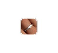 JALZEMPL Birth Flower Signet Ring for Women Tarnish Statement Dainty 14K Gold Plated Silver Size 6-10 Mother's Day Birthday Gifts for Mom Grandma Jewelry