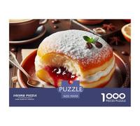 Jam Cream Filled Doughnut 1000 Piece Jigsaw Puzzle Paper for Adults Coffee Afternoon Tea Scene Relaxation Focus Home Decor 70x50cm/1000pcs