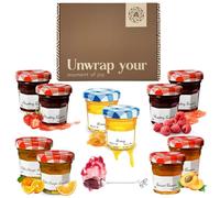 Jam Gift Set & Marmalade Hamper - Includes 10x Mini Jars of Strawberry, Raspberry, Apricot, Orange Marmalade, Honey & a Teaspoon. Elderly Gifts & Jam Selection Gift Set