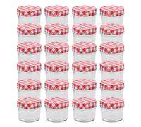Jam Jars 24× 110ml Glass Wide Mouth Red White Lids 7x6cm Preserve Set for Gifts