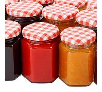 Jam Jars Hexagonal With Red White Gingham Lids Pack of 6
