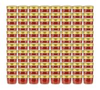 Jam Jars with Gold Lid 110ml Glass Jar 7 x 6 cm 96 Pieces Mason Jar for Honey Container, Food Storage, Kitchen, Dining Room, Pantry, Portion Filling