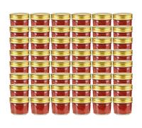 Jam Jars with Gold Lids 48 Pieces 110ml Glass Mason Jar Storage Jar for Honey Containers Jams Storage Kitchen Pantry Breakfast Portion Filling Serving