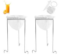 Jam Making Strainer Funnel, 2 Pack Stainless Steel Jelly Strainer Stand and Bag, Reusable Jam Straining Kit with 3 Hook Legs and Nylon Material Bag, Detachable Washable Jelly Bags for Juice, Soy Milk