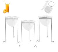 Jam Making Strainer Funnel with 3 Hook Legs and Nylon Material Bag, 3 Set Stainless Steel Jelly Strainer Stand and Bag, Reusable Jam Straining Kit, Detachable Washable Jelly Bags for Juice, Soy Milk