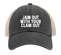 Jam Out with Your Clam Out Hat Trucker Hat Women Funny Mesh Cap for Summer, Black, One size