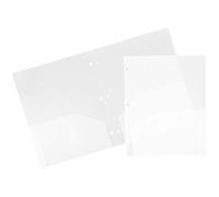 JAM PAPER Heavy Duty Plastic 3 Hole Punch School Folders with Pockets - Clear - 6/Pack