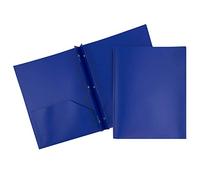 JAM PAPER Plastic 2 Pocket School POP Folders with Metal Prongs Fastener Clasps - Dark Blue - 6/Pack