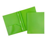 JAM Paper Plastic 2 Pocket School POP Folders with Metal Prongs Fastener Clasps - Lime Green - 6/Pack