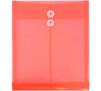 JAM PAPER Plastic Envelopes with Button & String Tie Closure - Letter Open End - 246.7 x 298.4 mm - Red - 12/Pack