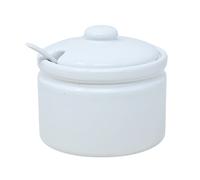 Jam Pot With Lid & Spoon Ceramic White Round 400ml Jam Sugar Sauces Condiments