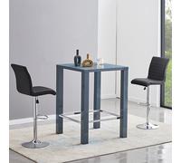 jam square glass grey gloss bar table 2 ripple black stools