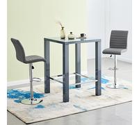 jam square glass grey gloss bar table 2 ripple grey stools