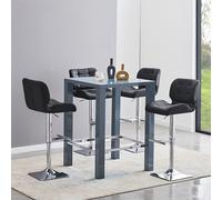 jam square glass grey gloss bar table 4 candid black stools