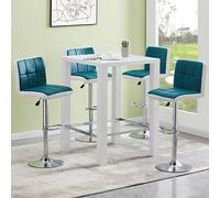 jam square glass white gloss bar table 4 copez teal stools