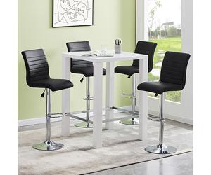 jam square glass white gloss bar table 4 ripple black stools