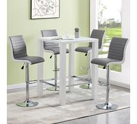 jam square glass white gloss bar table 4 ritz grey white stools
