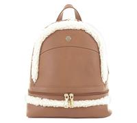 JAM Womens Leyla Backpack PU Faux Leather Ladies Large Fashion Rucksack Bag Handbag Adjustable Straps Zip Closure Faux Sheepskin Trim - Chestnut Brown
