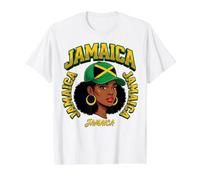 Jamaica Afro Woman Portrait with Jamaican Flag Value Graphic T-Shirt, Men, White, L