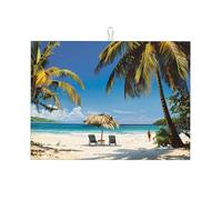 Jamaica Beach Print Dish Drying Mat 18 x 24 Inch, Reversible Absorbent Dish Drainer for Kitchen Counter Microfiber Super, Large Size Dish Drying Pad Reusable Washable