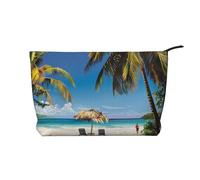 Jamaica Beach Printed Makeup Bag Corduroy Travel Cosmetic Bags Cosmetic Case Toiletry Bag Organizer for Women Mom Girls
