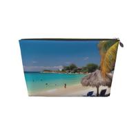 Jamaica Beach Printed Toiletry Bag for Women Girl Portable Travel Cosmetic Bag Leather Makeup Pouch Organizer with Gold Zipper