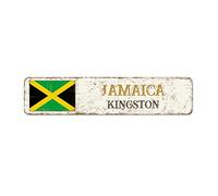 Jamaica Country Souvenir Metal Sign Wall Art City Souvenir Kingston Metal Sign National Flag Jamaica Vintage Metal Tin Signs Quality Aluminum Sign for Front Porch Living Room Bedroom 18x4in