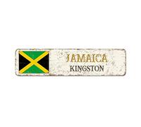 Jamaica Country Souvenir Metal Wall Decor Sign City Souvenir Kingston Metal Sign National Flag Jamaica Retro Metal Wall Hanging Sign Quality Aluminum Sign for Front Porch Kitchen Bedroom 24x6in
