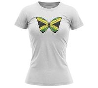 Jamaica Flag Butterfly Womens T Shirt Jamaican Supporters Football World Tee, L, White