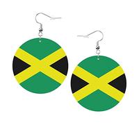 Jamaica Flag Earrings Flag Of Puerto Rico Round Shape Leather Earring Lightweight Dangle Women Girls Jewelry Perfect For Everyday Wear