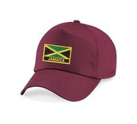 Jamaica Flag Hat Baseball Cap Embroidered Styled Jamaican Independence Emblem Cap Adjustable Unisex All Ages Burgundy