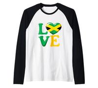 Jamaica Flag Heart Love Design Jamaican Raglan Baseball Tee