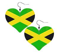 Jamaica Flag Jamaican Leather Earrings For Women Dangle Earring Drop Heart Pendant With Hook Gifts For Adult Girl