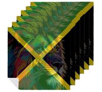 Jamaica Flag Jamaican Lion Cloth Napkins Set Printed Dinner Napkin for Parties Dinners Weddings Cocktail 6 PCS