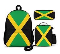 Jamaica Flag Kids Backpack Set 3 Piece Back To School 16 Inch Book Bag with Lunch Bag Pencil Case For Boys Girls 1-6th Grade