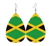 Jamaica Flag Ladies Leather Earrings Teardrop Drop Print Earrings Fashion Lightweight Daily Wear Party Date