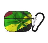 Jamaica Flag Leaves Airpod Pro Case AirPods 2 Case for Women Hard Shell Protective Cover with Carabiner Keychain Compatible with AirPods Case 2nd 1st Generation, Front LED Visible Black