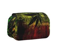 Jamaica Flag Leaves Flip-Top Double-Layer Pencil Case,Large Capacity (Holds 50 Pens/Pencis),Full-Print Durable Polyester School Office Supplies