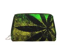 Jamaica Flag Leaves Leather Makeup Bag Cosmetic Pouch Travel Organizer Toiletry Clutch