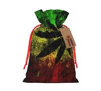 Jamaica Flag Leaves Print Christmas Burlap Gift Bag With Drawstring, Present Small Favor Pouch For Birthday Parties-S Size