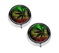 Jamaica Flag Leaves Print Pill Box 3 Compartment Medicine Pill Case,Portable for Pocket Or Purse Pill Organizer Decorative Metal Medicine Vitamin Organizer Unique Gift