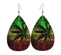 Jamaica Flag Leaves Teardrop Leather Earrings Ladies Print Pendant With Hook Fashion Vintage Party Daily Wear