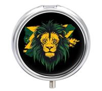 Jamaica Flag Lion Pill Organizer Round Pill Box Travel Pill Case Medicine Organizer for Pocket Purse
