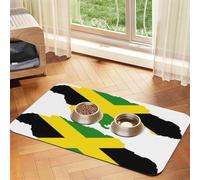 Jamaica Flag Map Print Pet Absorbent Leather Tablecloth for Dogs Cats,Pet Food Mat Leather Feeding Mat for Dogs Cats
