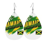 Jamaica Flag Map Teardrop Leather Earrings Ladies Print Pendant With Hook Fashion Vintage Party Daily Wear