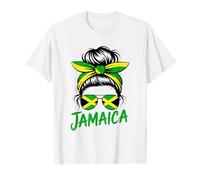 Jamaica Flag Messy Bun Girl T-Shirt