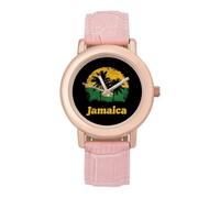Jamaica Flag Palmtrees Women's Wrist Watch Easy Reader with Leather Strap Analog Display Wonderful Ladies Gifts