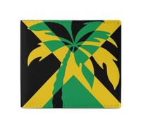 Jamaica Flag Plam Tree Men Wallet Leather Bifold Wallets with Window Slim Minimalist Front Pocket