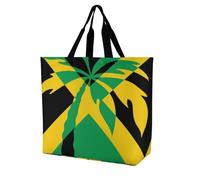 Jamaica Flag Plam Tree Reusable Grocery Bag Large Capacity Foldable Shopping Tote with Inner Pocket